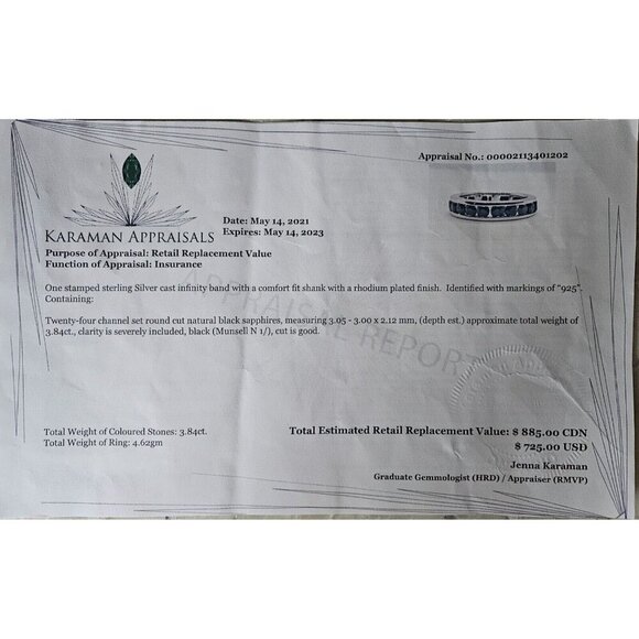 Sterling Silver Infinity Band With 24 Black Sapphires - Picture 10 of 12